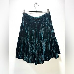 Vintage 80s‎ Rockmount Tru-Wear One Size Rayon Velvet Western Tiered Skirt Green